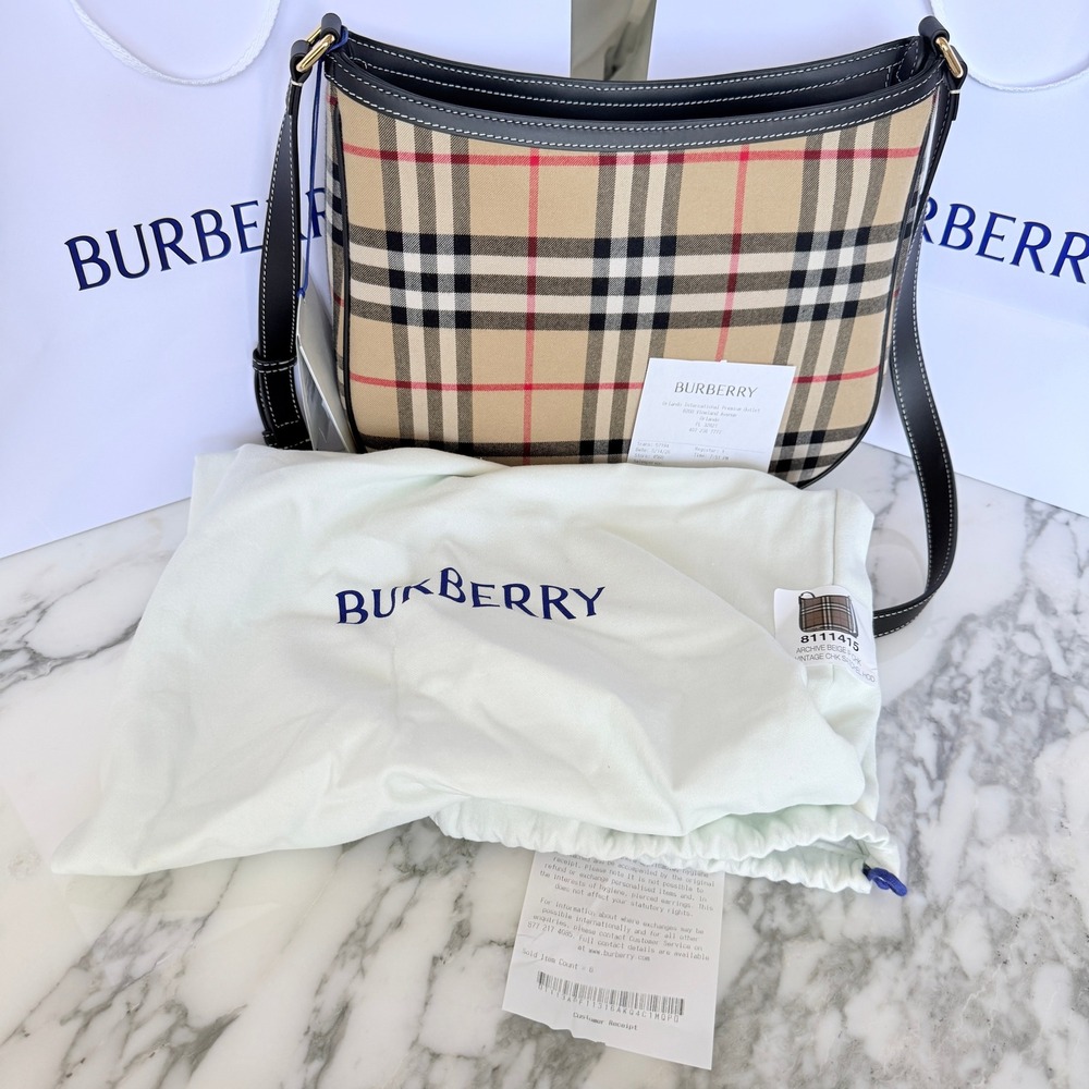 Burberry Small Vintage Check Hobo Shoulder Bag Archive Beige 8111415 - Picture 2 of 16
